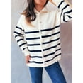 thumbnail image 4 of Women Long Sleeve Color Block Sweaters Striped Tops Button Down Open Front Knit Cardigan Coat Jackets White M, 4 of 9