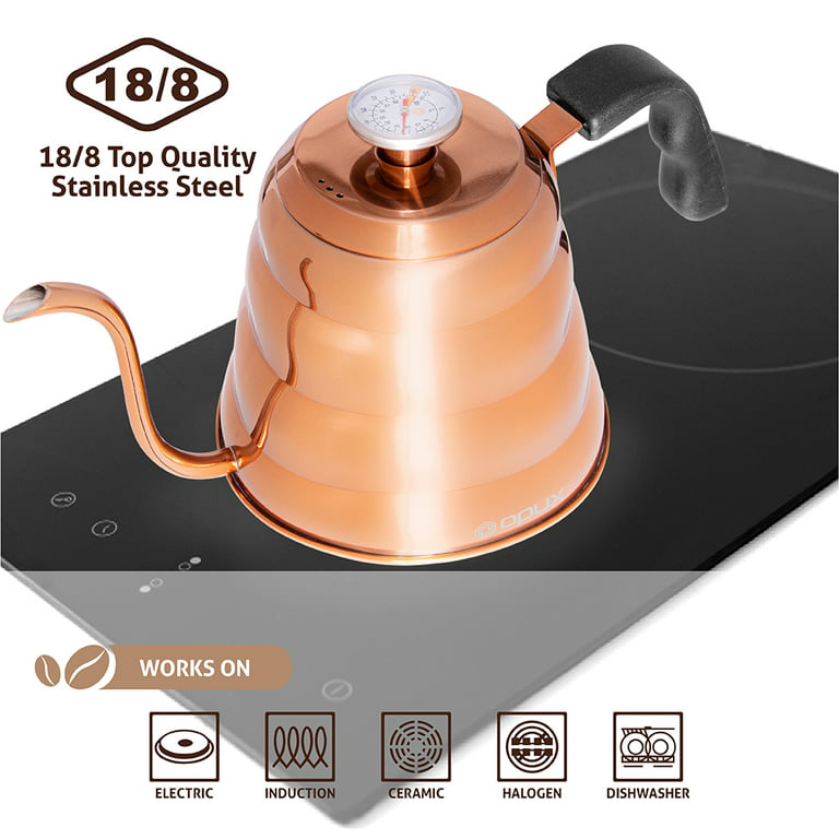 Coffee Kettle,Pour Over High Borosilicate Glass Heat Resistant Round Wood  Tea Pot Insulated Handle Gooseneck Kettle for Home Cafe Tea Kettles (600ML)