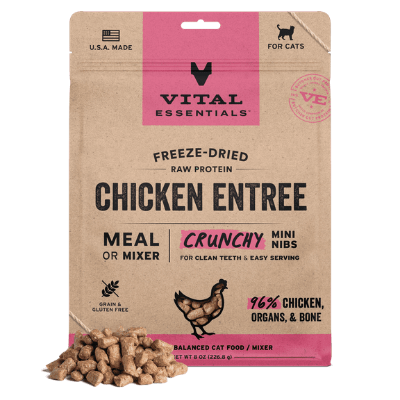 Vital Essentials Freeze-Dried Raw Chicken Meal or Mixer Cat Food Crunchy Nibs, 8 oz