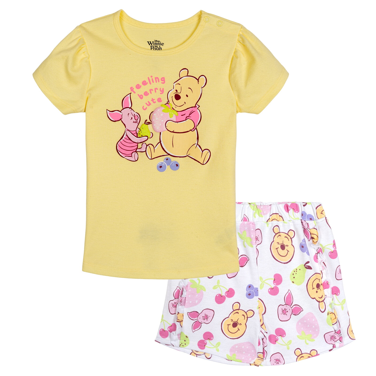 Disney Winnie the Pooh Baby Girls' T-Shirt and French Terry Shorts Set Piglet Yellow