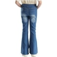 thumbnail image 2 of Aislor Kids Girls Elastic Waistband Flared Bell-bottom Pants Ripped Jeans Spring Autumn Denim Long Pants, 2 of 7