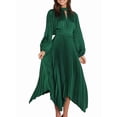 thumbnail image 3 of Pleated Skirts for Women High Elastic Waisted Flowy Asymmetrical Skirt High Low Summer Midi Skirts Dark Green L, 3 of 9