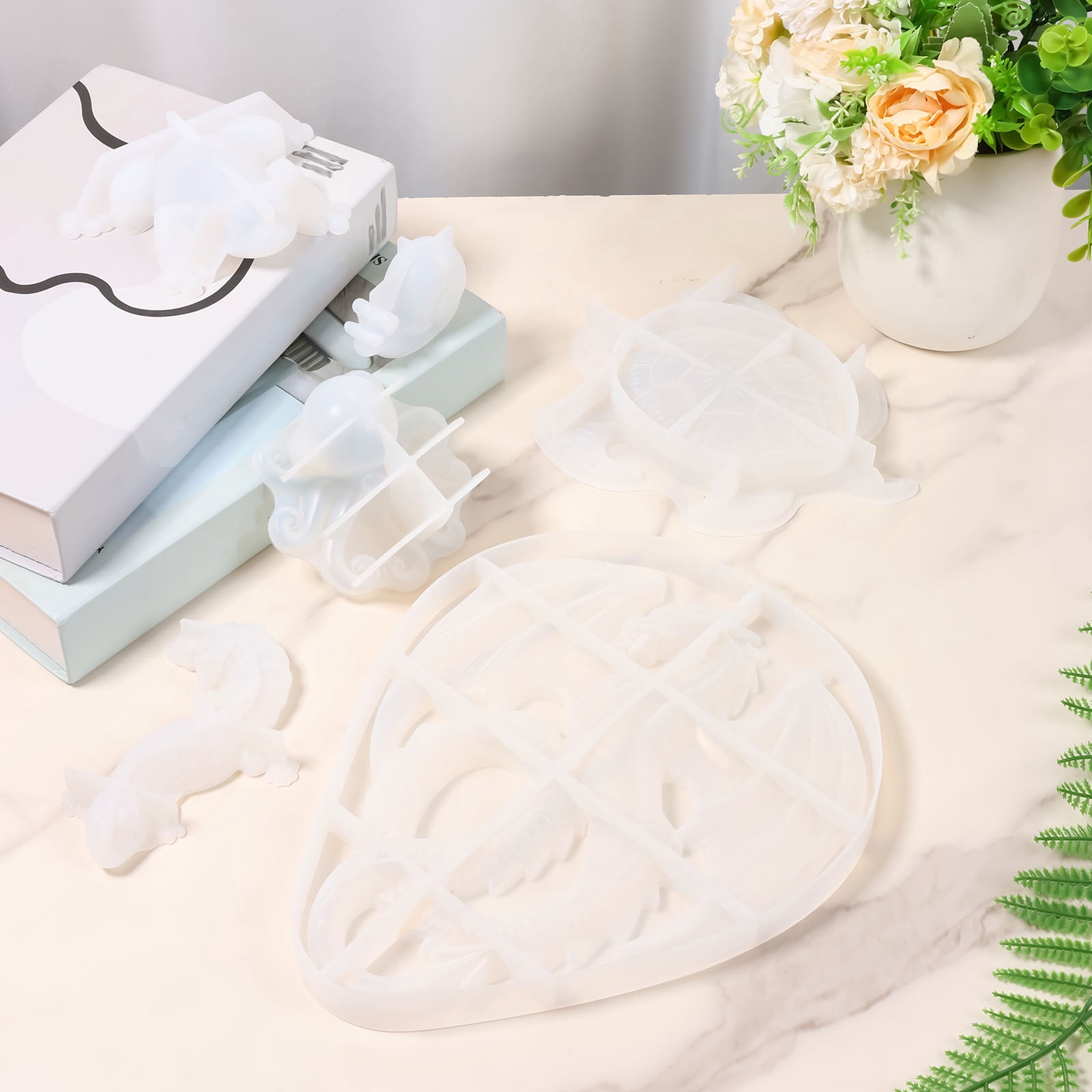 6Pcs 3D Animal Silicone Mold Set Frog Lizard Snail Octopod Turtle Dragon Resin Casting Mold for Home Decor Garden Ornament Handmade Craft