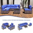 thumbnail image 4 of 7 Piece PE Rattan Patio Conversation Set, All Weather Wicker Outdoor Furniture Set with Modular Sectional Sofa & Tempered Glass Table, for Garden Porch Deck Backyard, 4 of 8