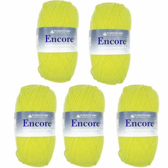 Plymouth Yarn (Lot de 5) Encore Fil Peigné Jaune Néon 0476-5P