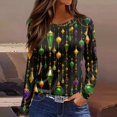 thumbnail image 2 of Mardi Gras Shirts for Women Mask Print Sequins Crew Neck Graphic Tee Glitter Long Sleeve Gold Blouse Green L, 2 of 6
