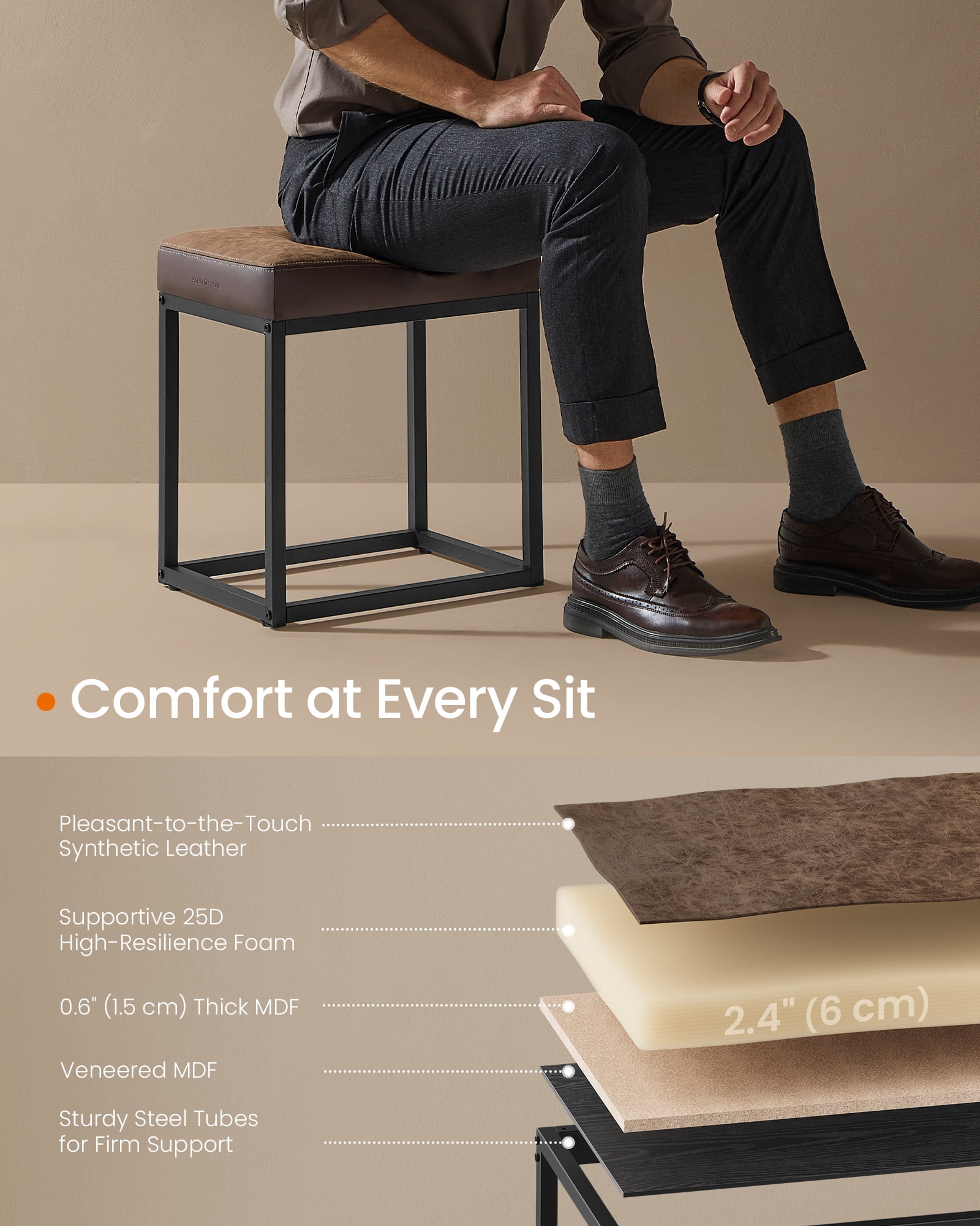 SONGMICS HOME LUIZ Collection - Ottoman Footstool Rectangle Ottoman Vanity Chair Stool Footrest Reversible Top Side Table Walnut Brown