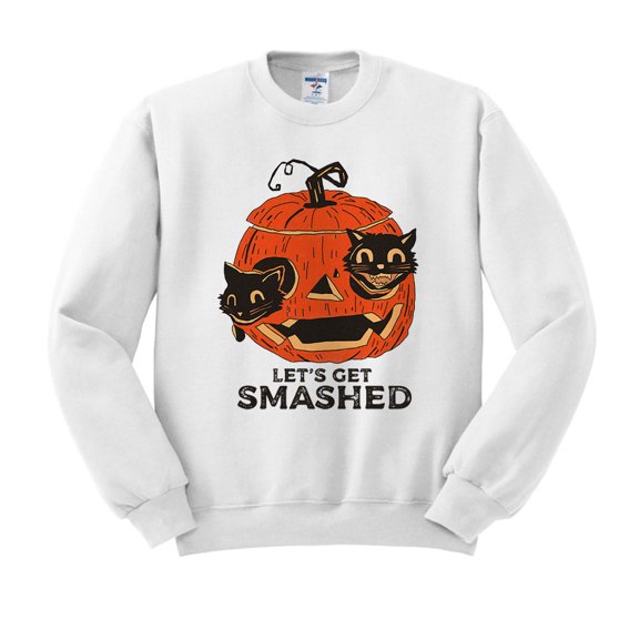 Pumpkin Cats Lets Get Smashed Sweatshirt Unisex Large White