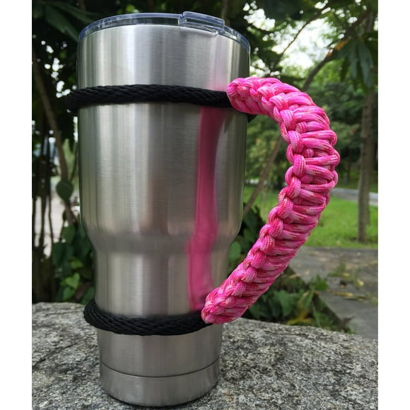 MOCE Handmade Paracord Handle for Yeti/Rtic/Ozark Trail Rambler 30 OZ Tumbler. pink/white