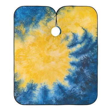 "Hair-Resistant" Barber Cape: Your Shield Against Stray Strands. Irregular Yellow Blue Tie-dye