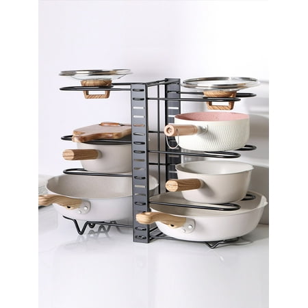 

1pc Metal Iron Art Multi-layer Standing Pot Lid Holder With Black Spray Painting