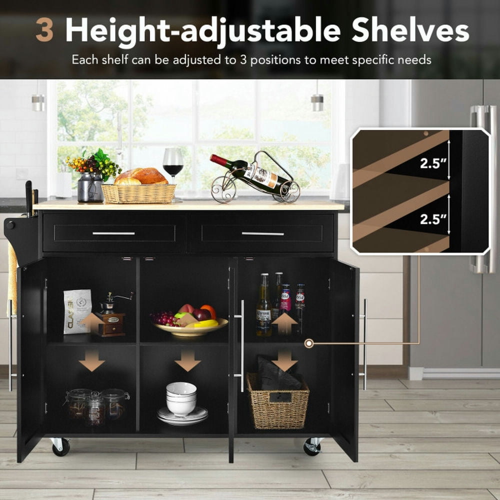 Finihen Rolling Storage Cabinet Cart, Kitchen Island Cart, Kitchen Island Trolley Wood Top Rolling Storage Cabinet Cart with Knife Block, for Kitchen, Dining Room, Black Finihen Rolling Storage Cabinet Cart, Kitchen Island Cart, Kitchen Island Trolley Wood Top Rolling Storage Cabinet Cart with Knife Block, for Kitchen, Dining Room, Black