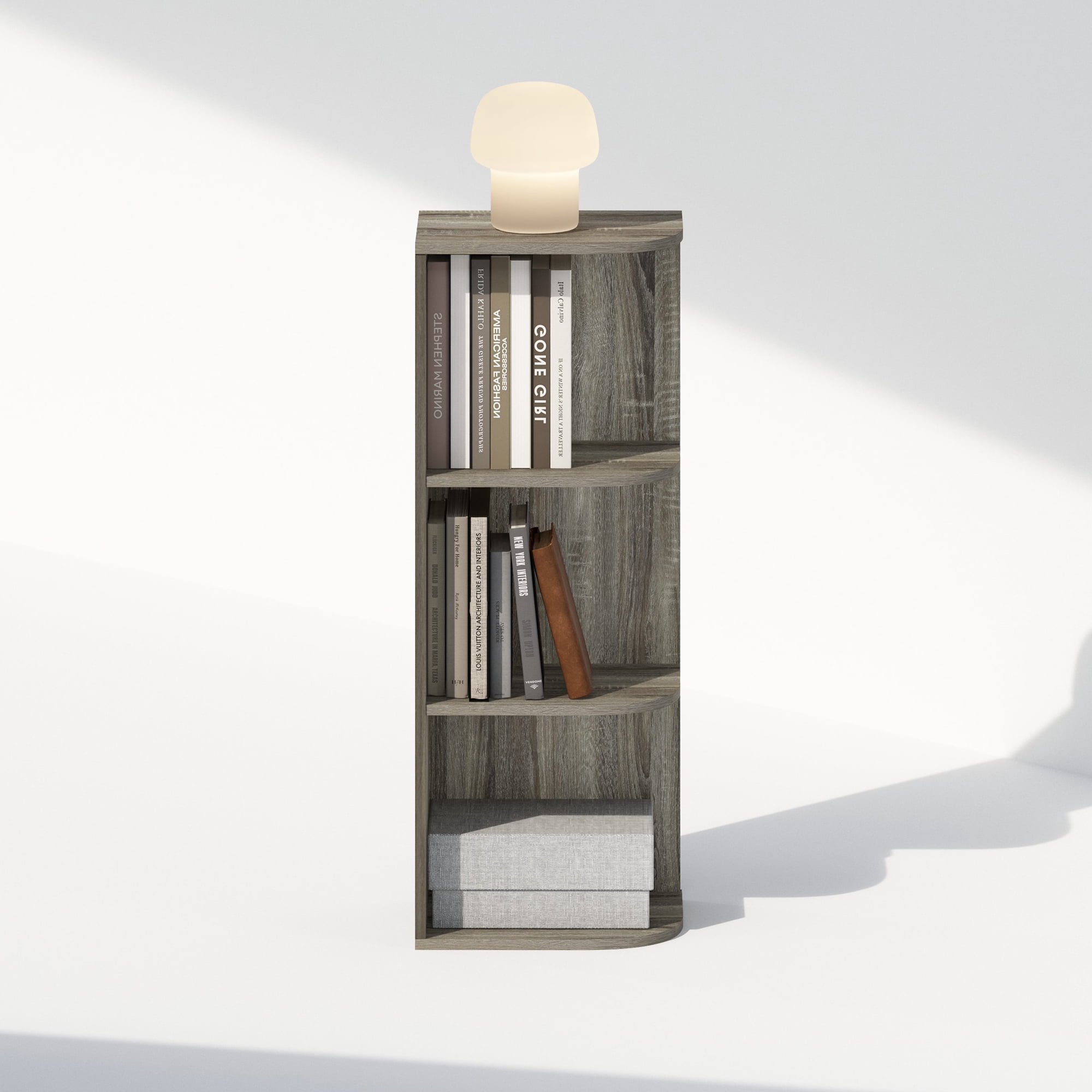 Furinno Reed 3-Tier Space Saving Corner Storage Display Shelf, Bookshelf, French Oak