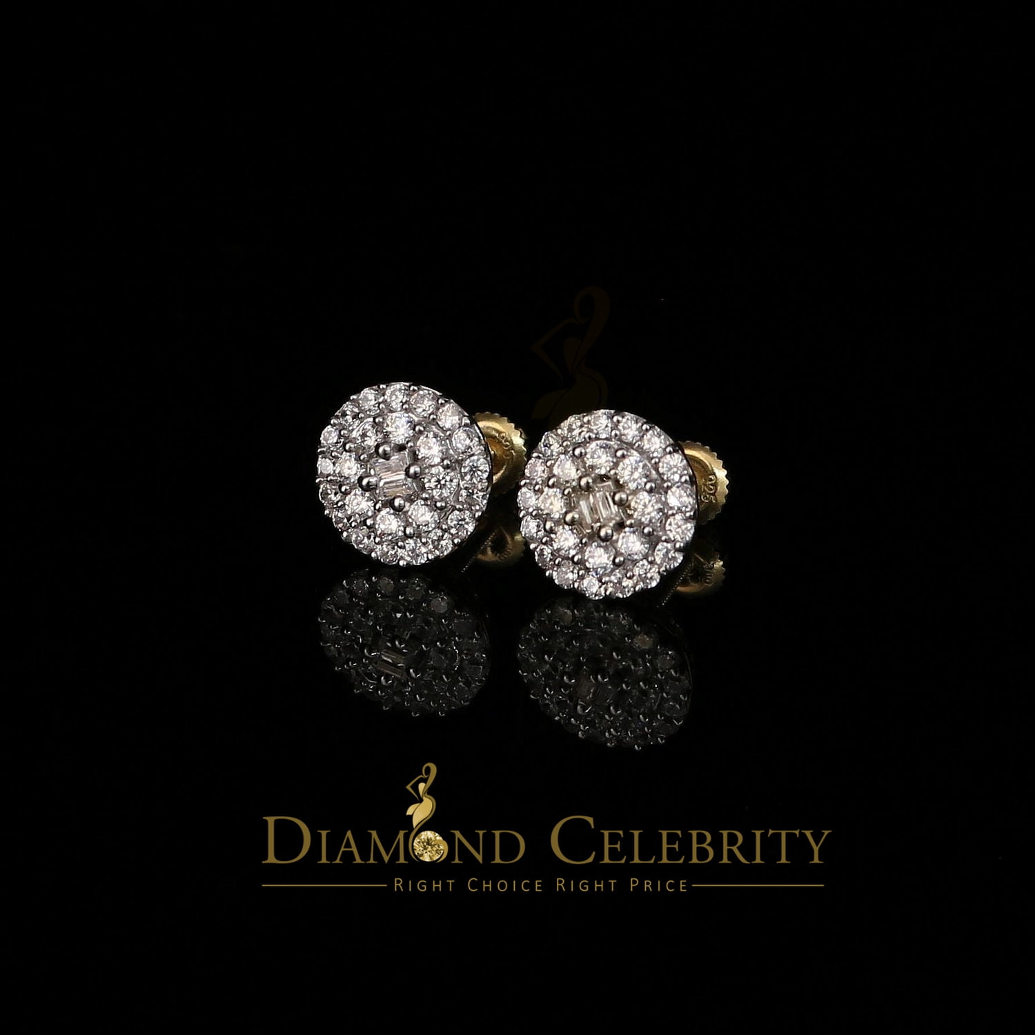 Diamond Celebrity's 925 Yellow Sterling Silver 1.86ct Cubic Zirconia Round Women's Stud Earrings