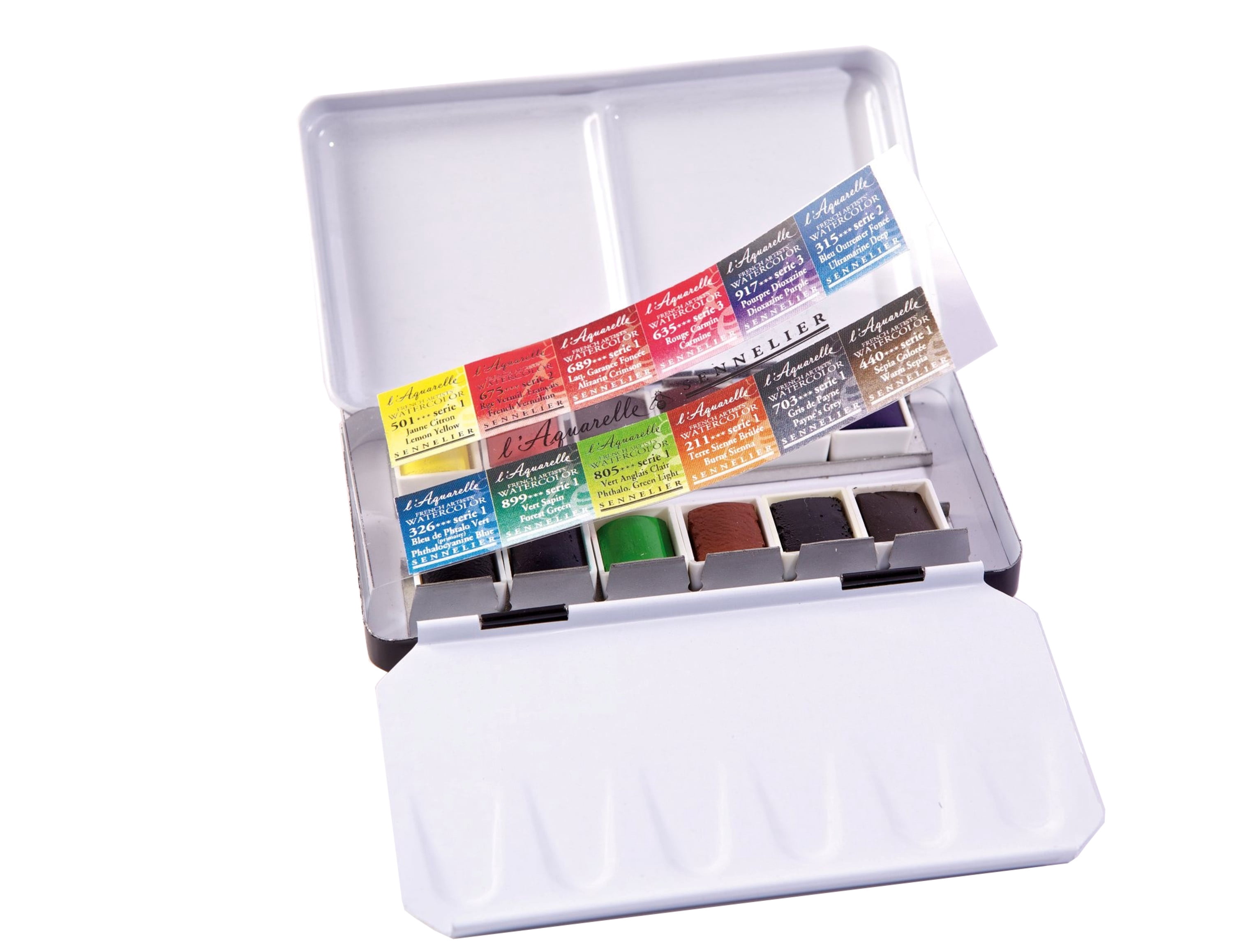 Sennelier French Artists' Watercolor Metal Pocket Set, Half Pan, 12-Colors