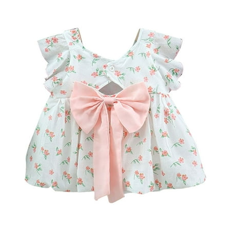 

TAIAOJING Little Girls Dresses Summer Fashion New Floral Print Bowknot Backless Princess Tutu Dress Cute Sundress 12-18 Months