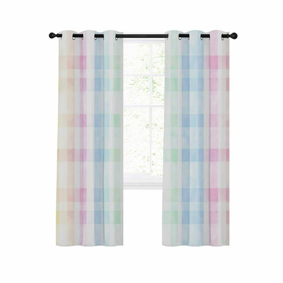 Blue Pink Plaid Blackout Curtains 96 Inches Long for Bedroom, Pastel Green White Buffalo Patchwork Thermal Insulated Room Darkening Black Out Window Curtain Panels Grommet Drapes for Living Room
