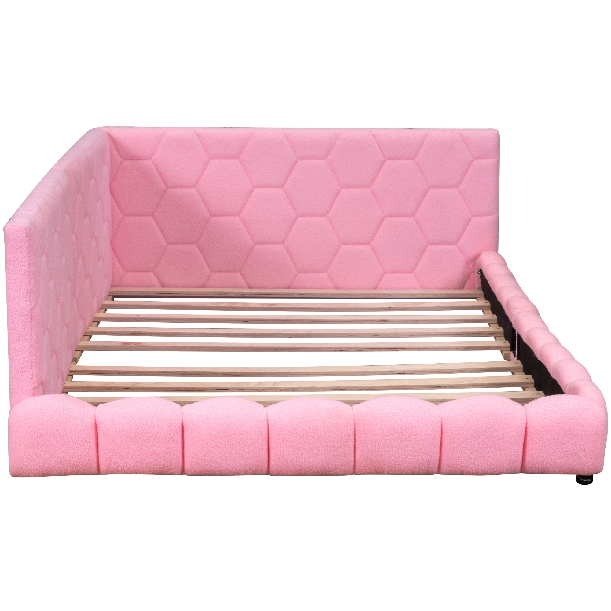 Euroco upholstery Tufted Full-Size Low Profile Daybed with USB Charging and LED Light Pink