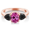 thumbnail image 2 of Gem Stone King 2.37 Ct Oval Pink Created Sapphire Black Onyx 18K Rose Gold Plated Silver Ring (Size 5), 2 of 4