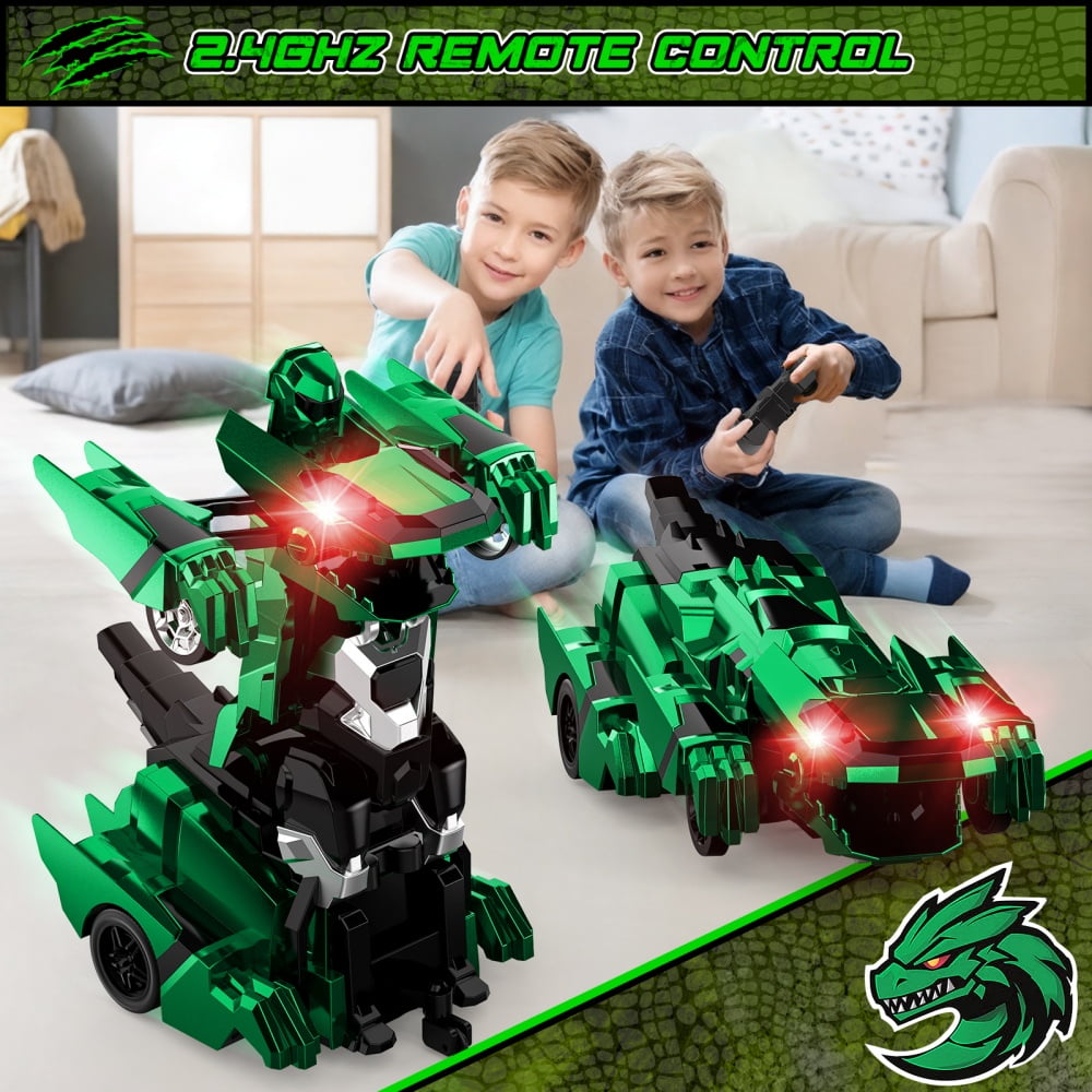 Allaugh Dinosaur Transform RC Cars 2.4Ghz Remote Control Car Robot with 360 °Rotation One Button Deformation Car Toy Gifts for Boys Age 4-7 8-12