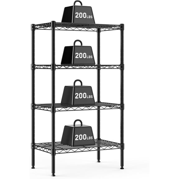 4-Tier Metal Wire Storage Shelves, Adjustable Standing Storage Rack Shelf, Heavy Duty Steel Shelving Unit Organizers for Kitchen Bathroom Pantry Garage, 23.3" W×13.4" D×47" H, Black