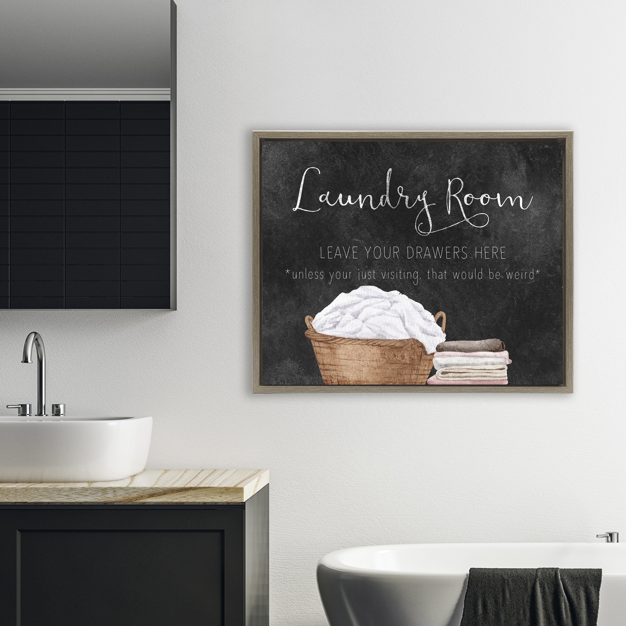 Leave Your Drawers Laundry Brown Framed Floater Canvas Wall Art, design by Kim Allen