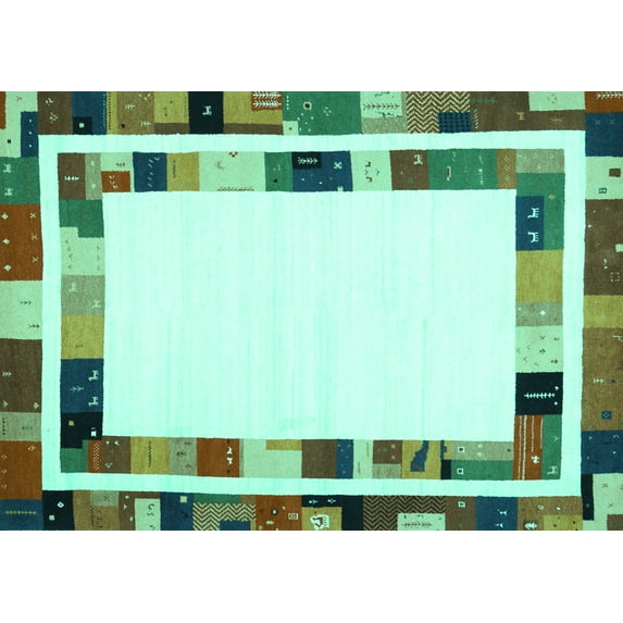 Ahgly Company Indoor Rectangle Abstract Turquoise Blue Contemporary Area Rugs, 4' x 6'
