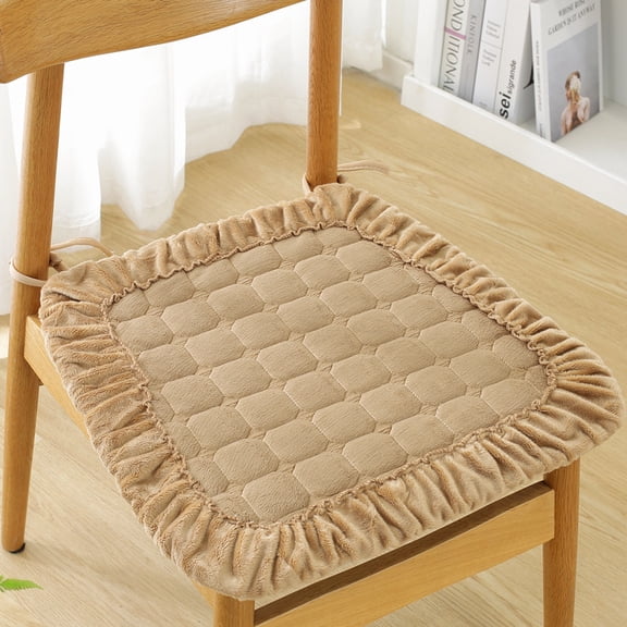 suxuMhao Light Brown Trapezoidal Seat Cushion 2 Pack 18x18 Inches Back 14.5 Inches Fuzzy Plush Chair Cushion for Office Chair Computer Chair Cushion, Dining Chair Warm Winter Seat Cushion