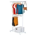 Mainstays 2 Tier Adjustable Chrome Garment Rack with Silver Metal and White Rod