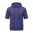 thumbnail image 4 of Rggeeun Men Tee Solid Color Short Sleeve Loose Hooded Comfortable Athletic Top For Running Training Fitness,Navy,S, 4 of 8
