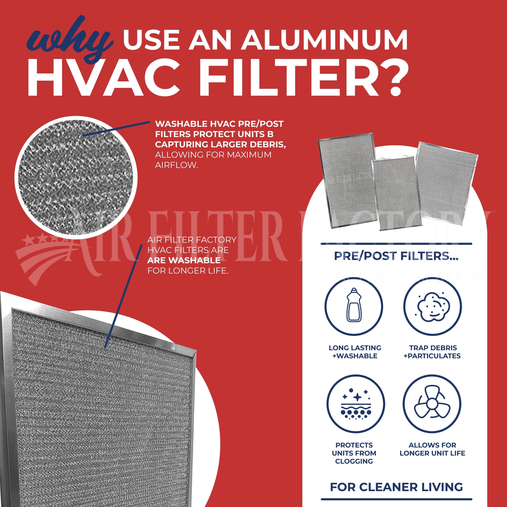 Air Filter Factory 10 x 20 x 1 Inches Washable Industrial Aluminum Foil Filter