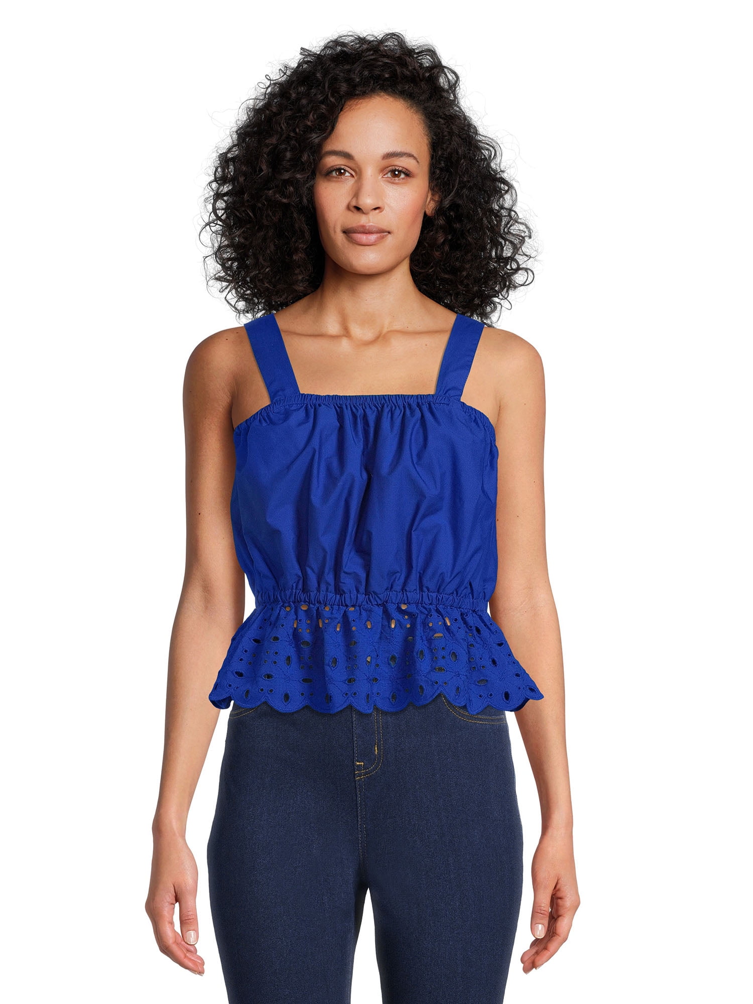 The Get Women's Sleeveless Eyelet Peplum Top