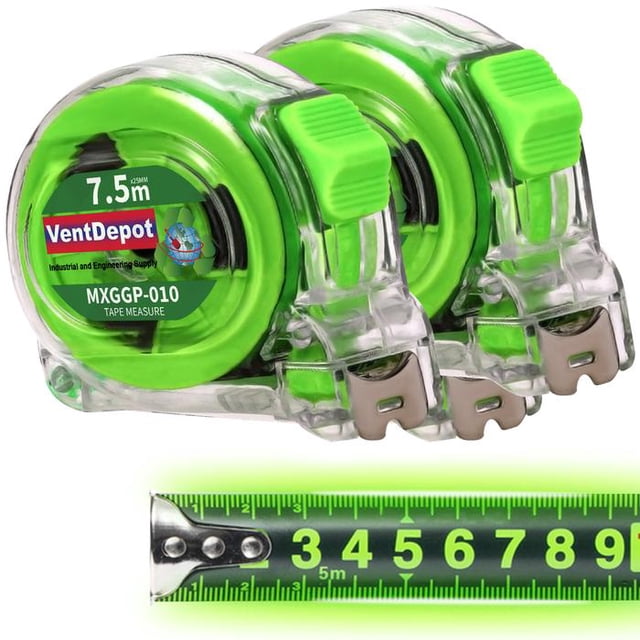 Cinta Métrica de Fácil Lectura GreenGlowPro 2 Pzas 7.5mx25mm ABS y Acero al Carbono Transparente y Verde.