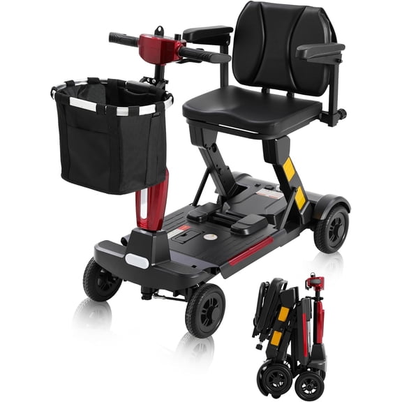 Lightweight Foldable 4-Wheel Mobility Scooter for Adults & Seniors – 15-30 Miles Long Range Electric Powered Wheelchair, 350W Motor, Removable Battery, Portable Travel Scooter for Elderly & Disabled