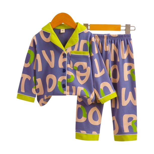 Conjunto de ropa de hogar para niños con cárdigan de solapa con contraste de otoño, pijama de algodón de licra para niños y niñas, ropa de habitación con aire acondicionado de verano
