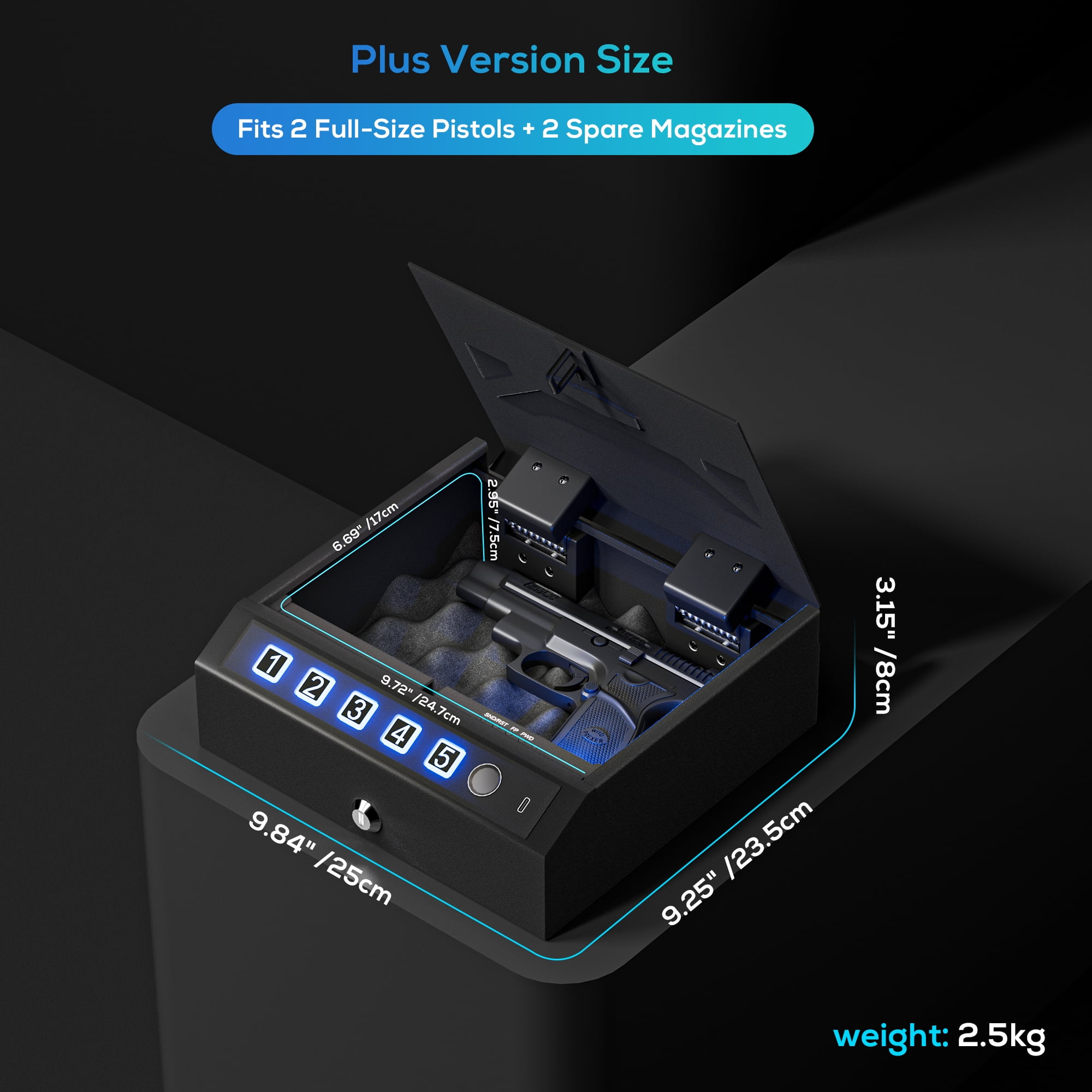 Mukat Biometric Gun Safe for Pistols with Fingerprint Keypad Key Unlock Quick Access Pistol Handgun Safes Alloy Steel Construction Security Gun Lock Box for Home Car Nightstand