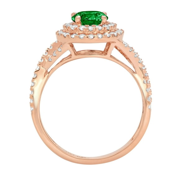 1.3125 ct Round Cut Simulated Emerald Solitaire with Accents Engagement Ring for Women in 18K Rose Gold
