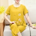 thumbnail image 5 of UVEASISHA Lounge Set for Women 2 Piece Plus Size Cotton Linen Loungewear Short Sleeve Floral Tops amd Capri Pants Matching Summer Outfits Yellow XXL, 5 of 5