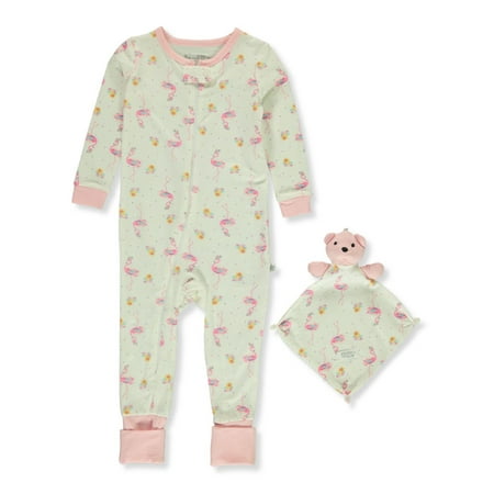 Sleep On It Baby Girls' Flamingo Coveralls With Security Blanket - white, 18 months (Infant)