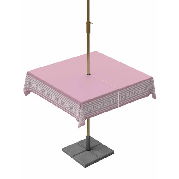 Square Outdoor Tablecloth with Umbrella Hole Pink Greek Key Outside Table Cloth Waterproof Patio Table Cover Geometric Greece Ancient Farmhouse Geo Zipper Tablecloths for Picnic Camping 60x60 Inch