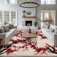 thumbnail image 3 of 5'x7' Area Rugs for Living Room Bedroom, Red Flowers Washable Rug Carpet Runner Indoor Outdoor, Chinese Plum Blossoms Traditional Ink Painting Non Slip Floor Mats Area Rug for Kitchen, Nursery, 3 of 8