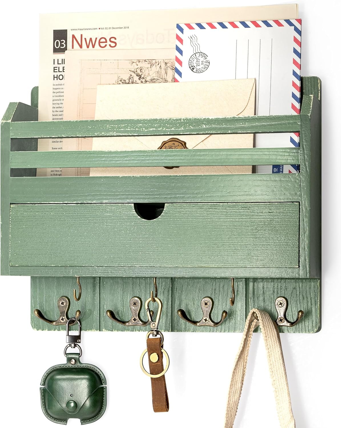 Range Courrier Et Boite CléS en Bois Porte CléS à Crochet Sans Trou