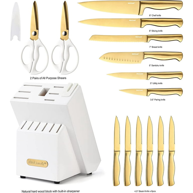 McCook MC21G 15-Piece Golden Titanium Knife Set with Built-in