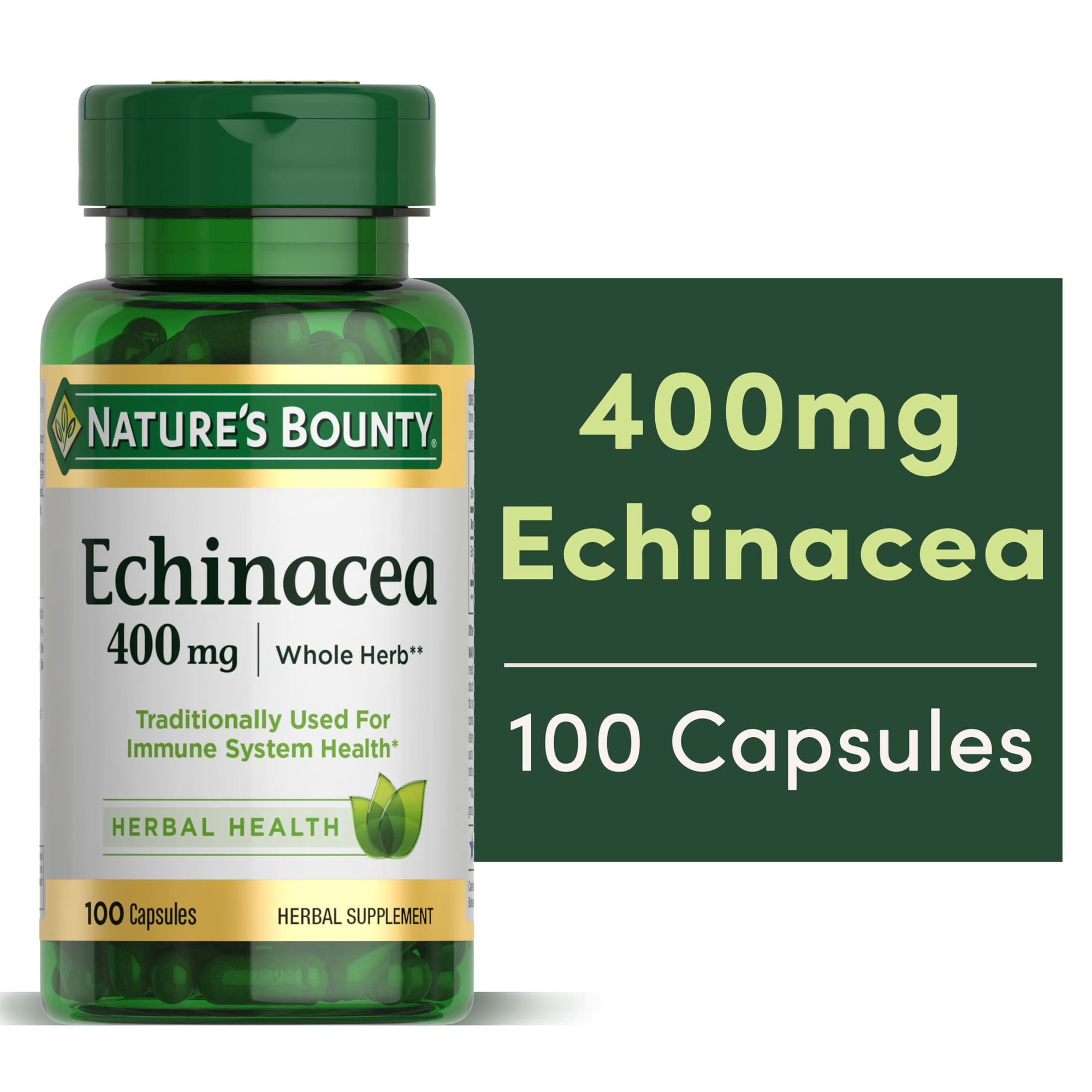 Nature's Bounty Echinacea Whole Herb Capsules, 400 Mg, 100 Ct