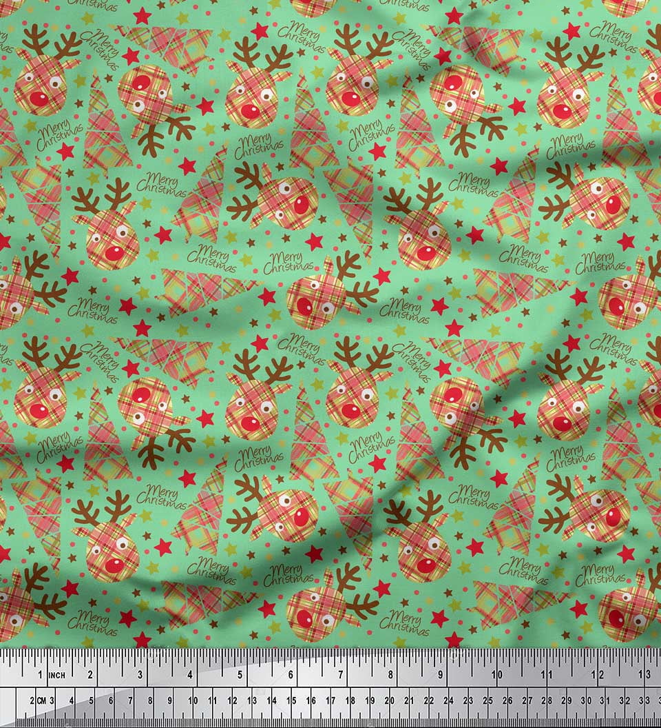 Soimoi Green Poly Georgette Fabric Christmas Theme Party Decor Fabric Printed Yard 42 Inch Wide