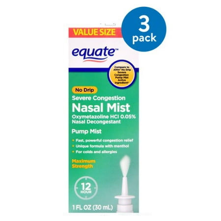 (3 Pack) Equate No Drip Severe Congestion Nasal Mist, 1 Fl (Best Product For Post Nasal Drip)