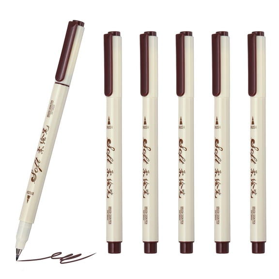Fineliner Colored Pens, 6 Pcs Brown Felt Brush Tip Fineliner Marker Waterproof Ink Watercolor Coloring Book Art Supplies