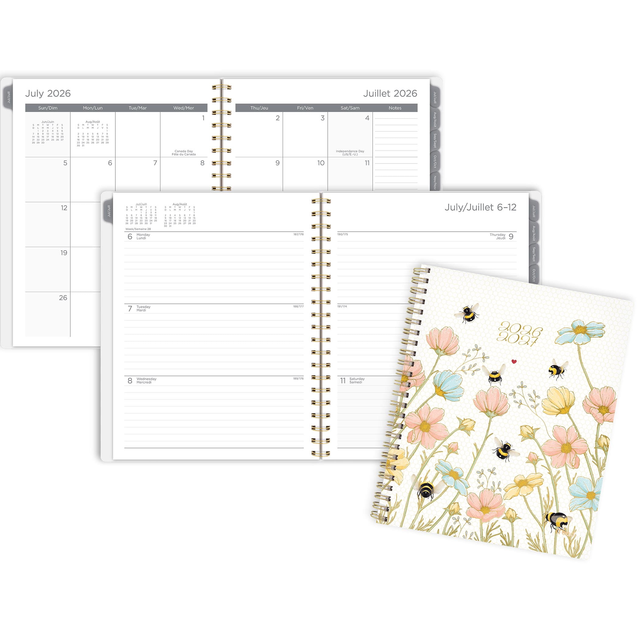 2026-2027 Mead Honey Bee White Large Weekly and Monthly Academic Year Planner