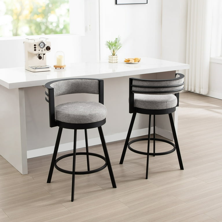 Zesthouse Swivel Bar Stools Set of 2, Linen Upholstered