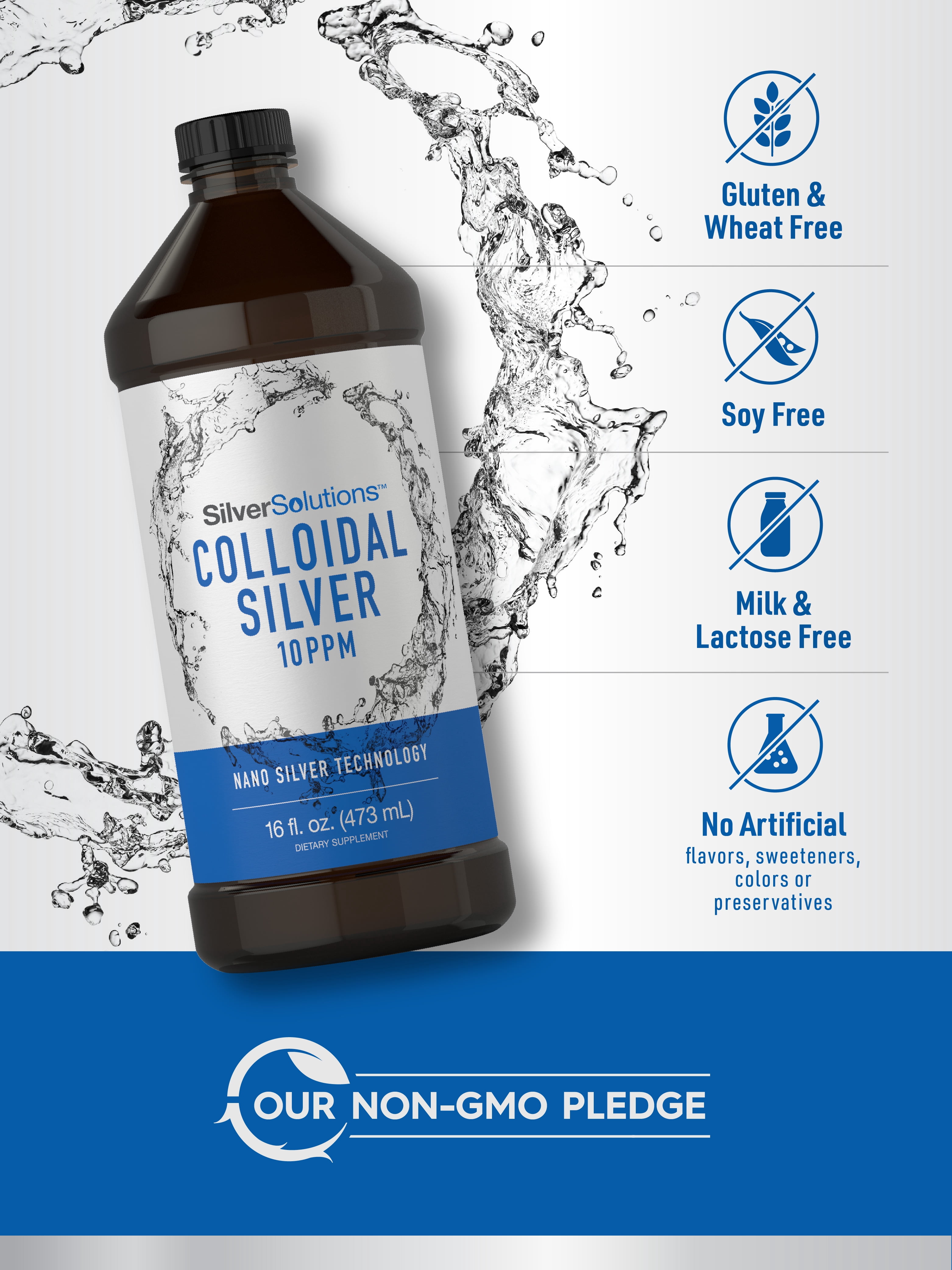 Colloidal Silver Liquid | 10 PPM | 16 fl. Oz (473 mL) | With Nano Silver Technology Solutions | by Carlyle